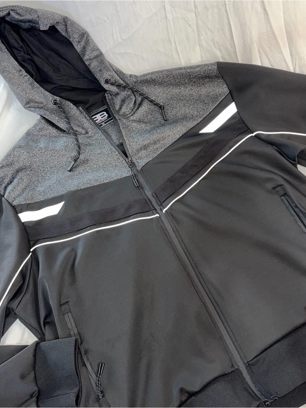 Men’s Benjamin Black Hooded Performance Zip Jacket - Black & Gray